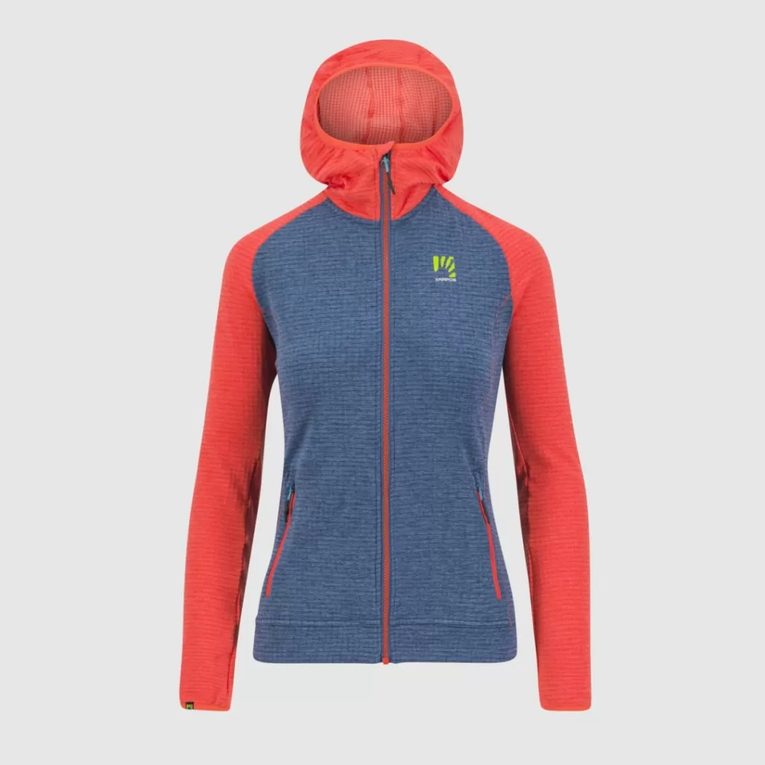 Karpos Mountaineering | Climbing | Hiking | Fleeces | AMBRIZZOLA W FULL-ZIP HOODIE VINTAGE INDIGO/HOT CORAL